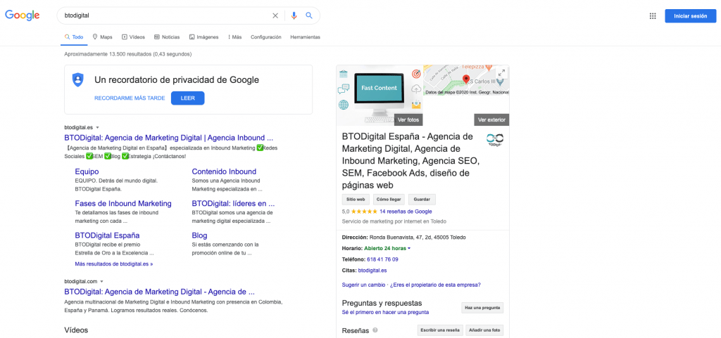 ficha de google my business | BTODigital España